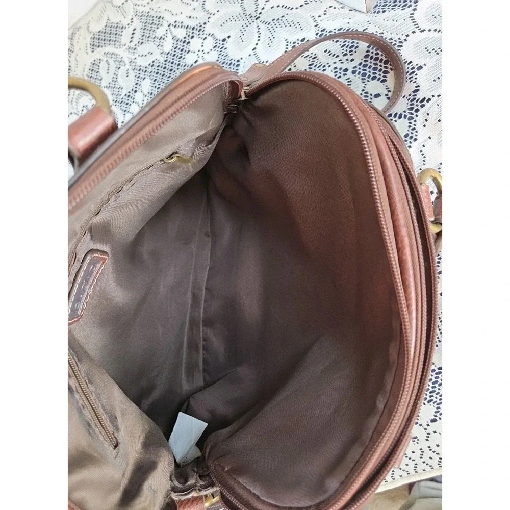 b.o.c. Oakley Dome‎ Satchel Handbag Brown Faux Suede & Leather Adjustable Strap